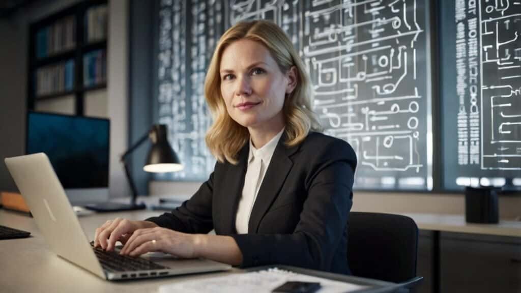 Leonardo_Kino_XL_A_confident_professional_white_woman_seated_a_2