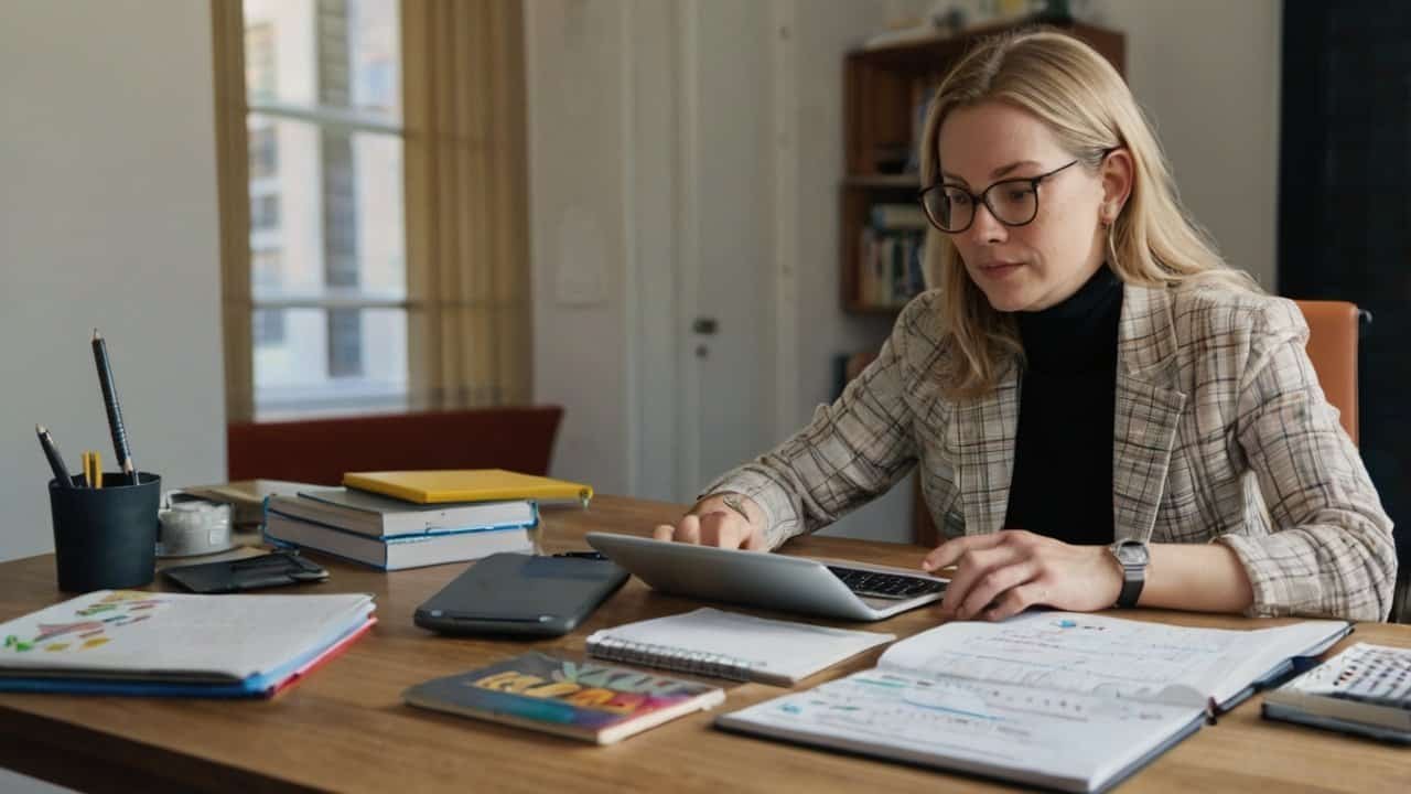 Mastering time management: A person balancing full-time work and self-learning at a desk, symbolizing success in career transitions